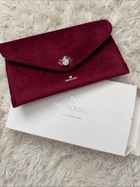 Swarovski Deep Burgundy Velvet Clutch with Crystal Button